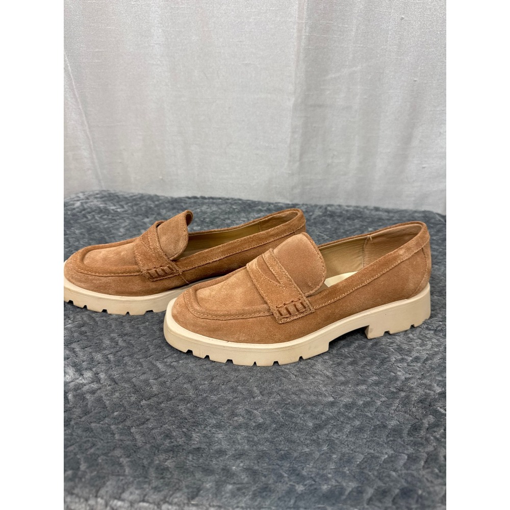 Dolce‎ Vita Womens Tan Suede Chunky Lug Sole Penny Loafers Platform Shoes Size 8